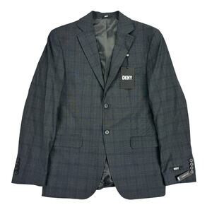 DKNY Mens Duran Modern Fit Stretch Plaid Suit Jacket Gray 40S